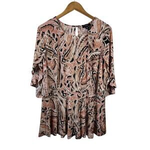 Cocomo Top Women Plus 1X Floral Paisley Orange Liquid Knit Slinky Blouse Office